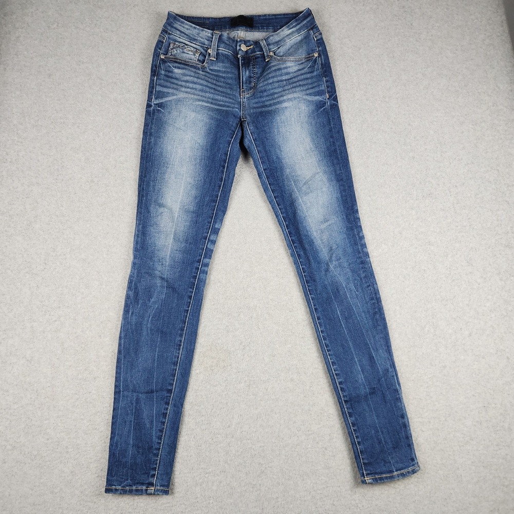 Buckle Black Jeans Womens 25x32 Blue Denim Whiskered Medium Wash Stretch Skinny